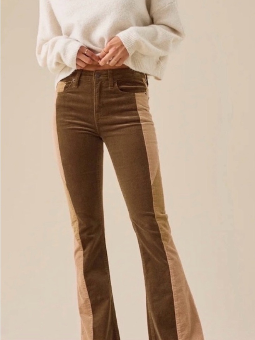 Altar'd State Two-Tone Brown & Tan Corduroy Flare Pants